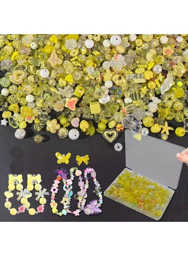 كابسترو مجموعة من 180-240 خرزة أكريليك صفراء (160 جرام) - خرزات سميكة وجذابة لصنع المجوهرات بنفسك | أشكال متنوعة للأساور والقلائد وسلاسل المفاتيح | مجموعة خرز حرفية للأطفال والمراهقين والمبتدئين. - Image 1